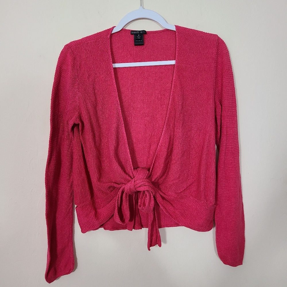 LAFAYETTE 148 100% Linen Fushia‎ Tie-Front Sweater Coquette Girl Bolero Jacket M